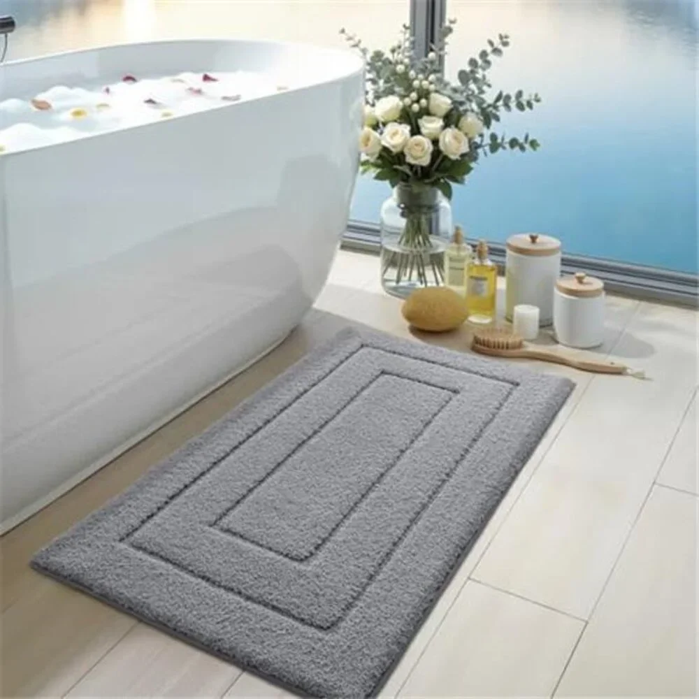 Bathroom Rug Extra Large Non Slip Washable Microfiber Bath Mat Soft Grey